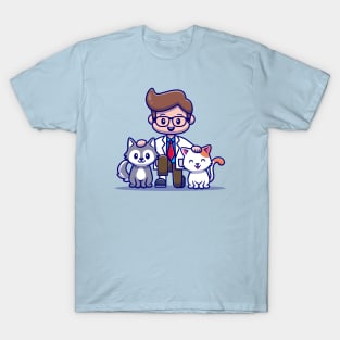 Veterinarian With Cat And Dog Cartoon T-Shirt